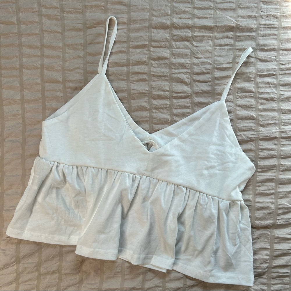 White V-Neck Ruffled Spaghetti Strap Tank Top - Picture 4 of 4